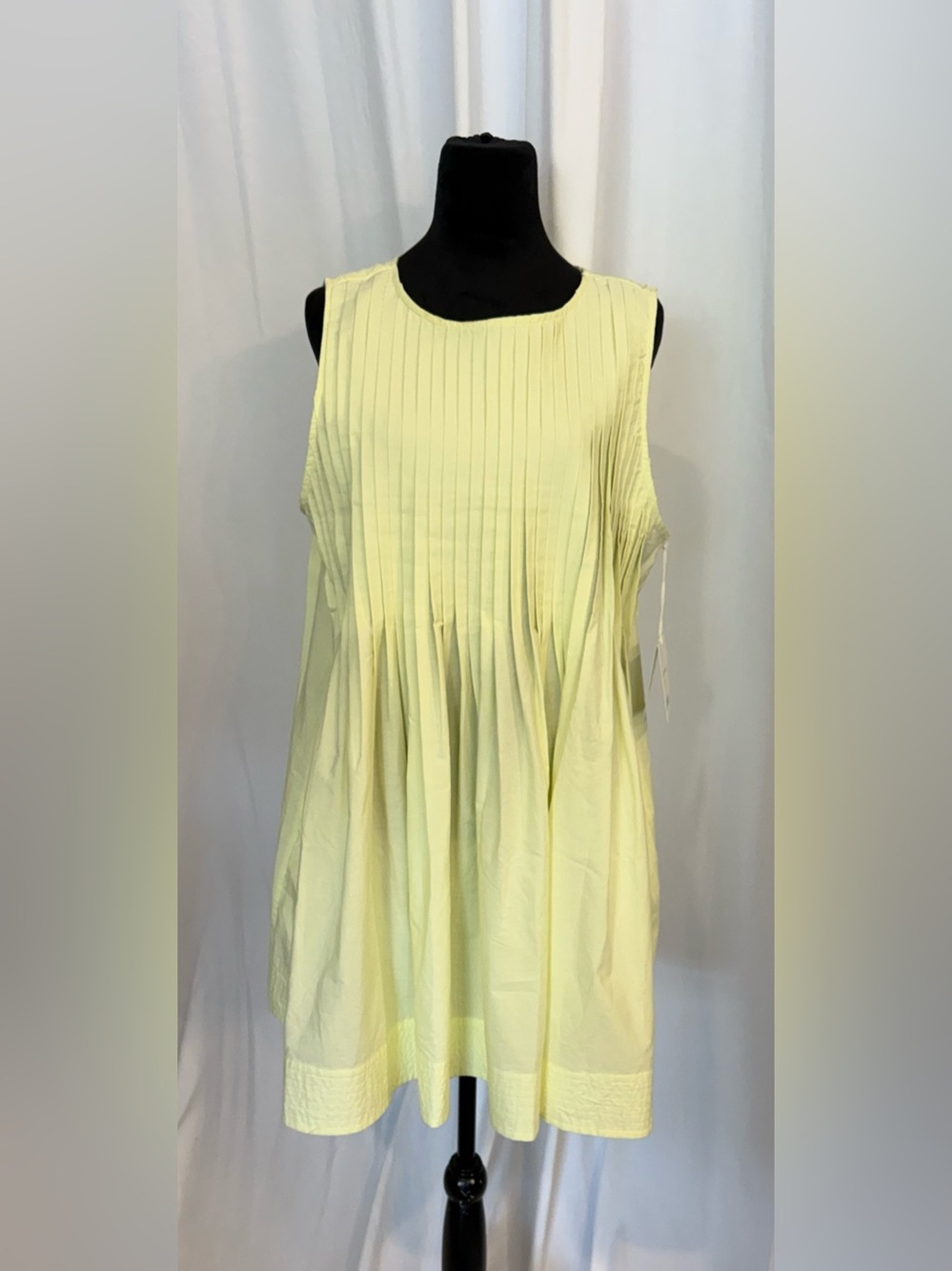 Free Assembly Pleated Mini Dress Light Yellow Sleeveless A-Line